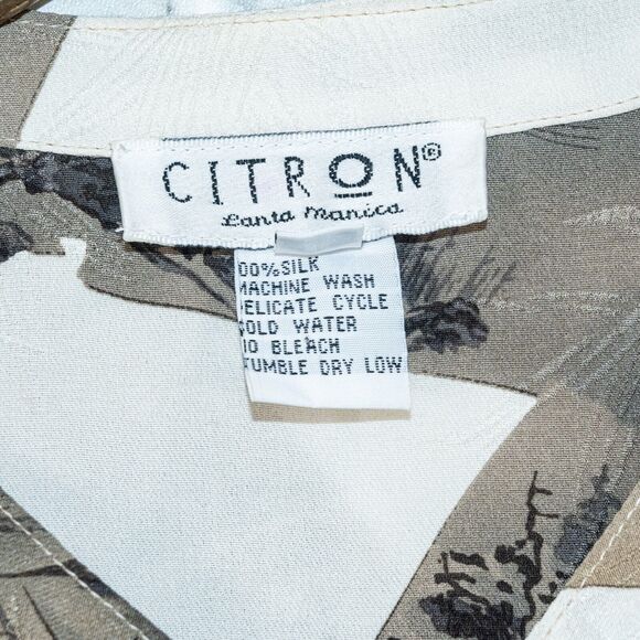 Citron of Santa Monica Women's 100% Silk blouse mandarin collar mountain print M - Picture 6 of 7